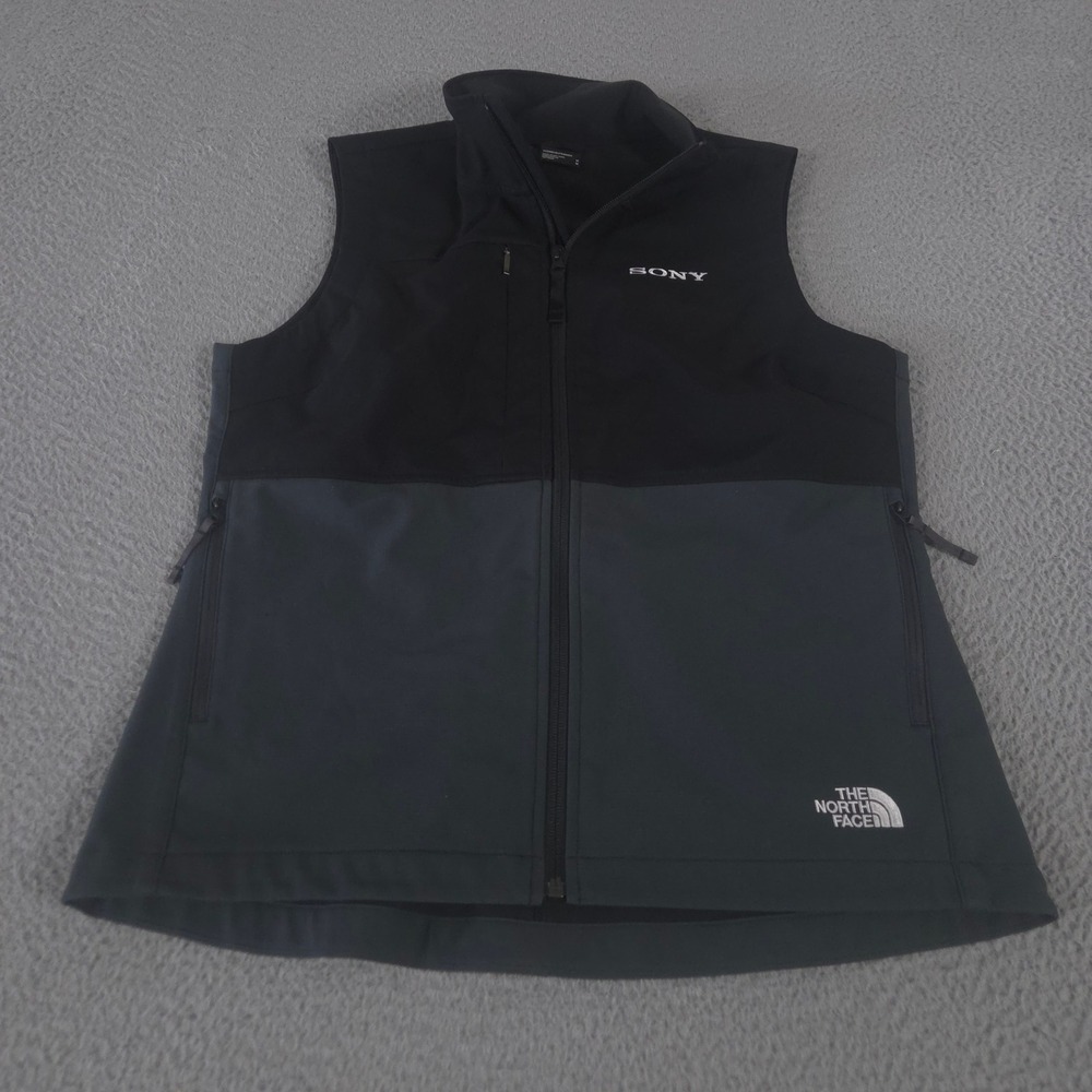 The North Face Vest Womens Medium Black Gray Castle Rock Soft Shell Sony Logo